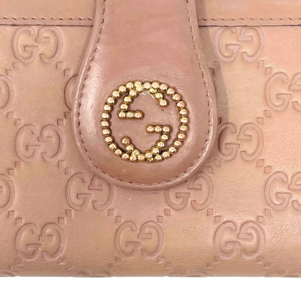 Gucci Wallet Long Continental Bifold Card Pink Leather GG Monogram Guccissima - Picture 5 of 9